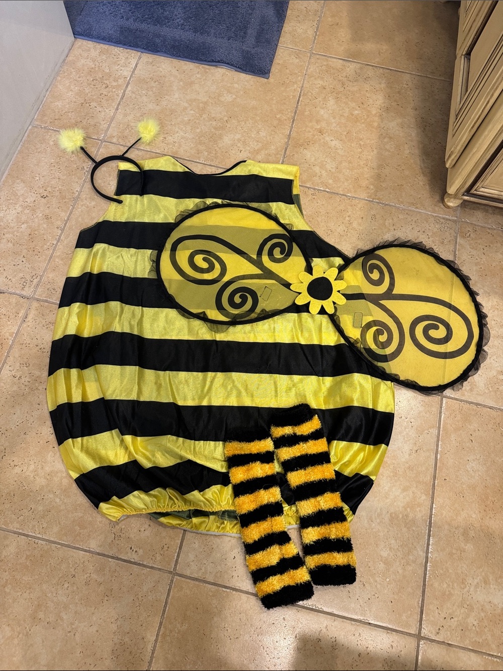 Adult Yellow & Black Bee Dress-Up Costume with Wings, Antennae & Leg Warmers